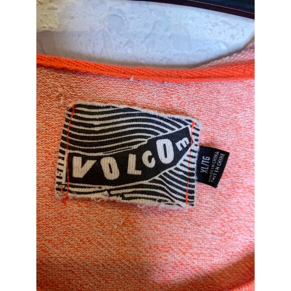 Volcom Sweatshirt Long Sleeve Lightweight Hoodie Neon Orange Heather Sz Lg Boho - Picture 3 of 12